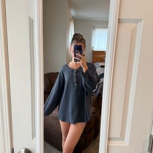 Dark Blue Henley Long Sleeve Top